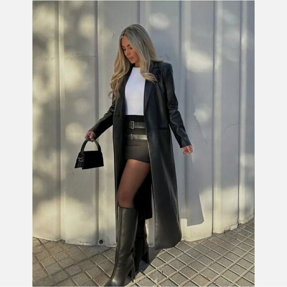 Zara Faux Leather Trench Coat - Picture 3 of 15